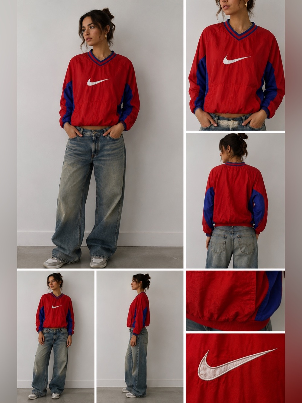 Vintage Nike Red and Blue V‑Neck Windbreaker Pullover